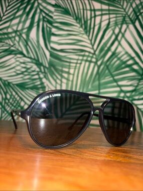 Vintage Bausch & Lomb Black Plastic Aviator Sunglasses France